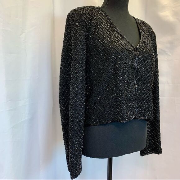 Vintage black long sleeve beaded jacket size large - Picture 2 of 13